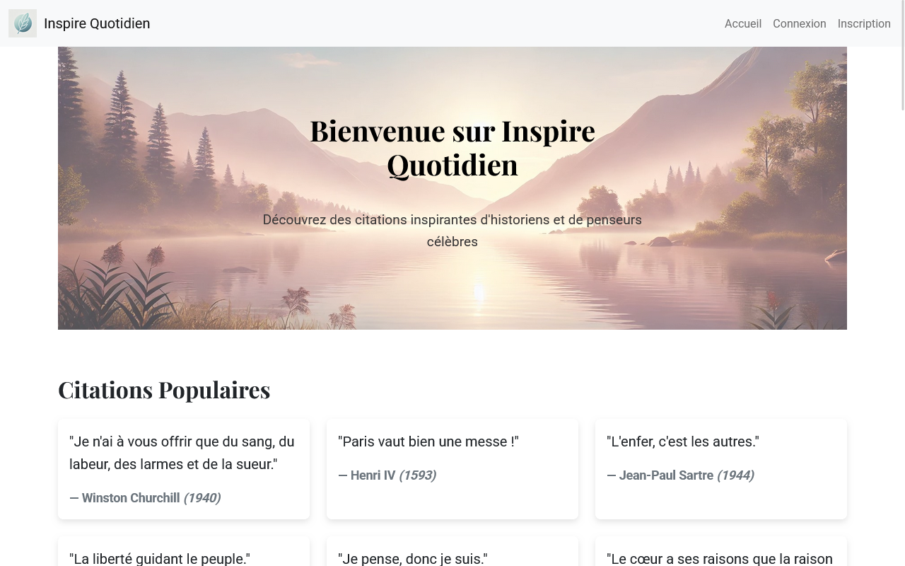 Capture du site Inspire Quotidien développé avec Symfony